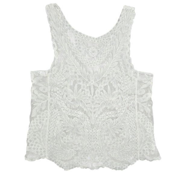 Boho Cottagecore Lace Crop Top Floral Sheer Romantic Coquette Tank LARGE - Picture 2 of 8